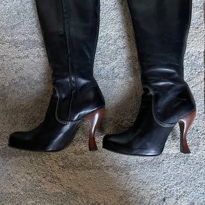 John Fluevog Attentions Gaga Black leather OTK Boots 7.5 EUC